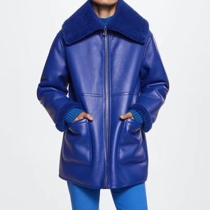 NWT Mango XS S Oversized Blue Faux Fur Shearling Jacket Coat Stand Studio